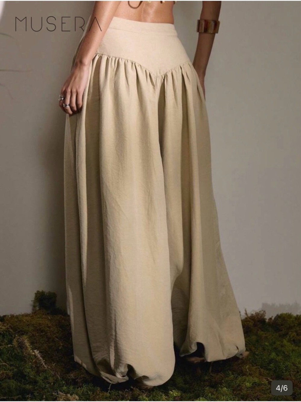 MUSERA Sand High Rise Wide-Leg Tie Hem Balloon Trousers SZ L - Picture 3 of 14